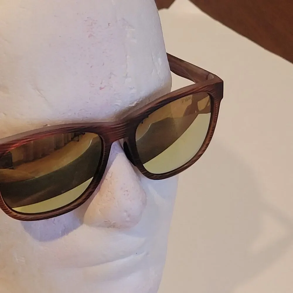 Tifosi Optics SWANK Sunglasses Woodgrain Frame  with Yellow Mirror